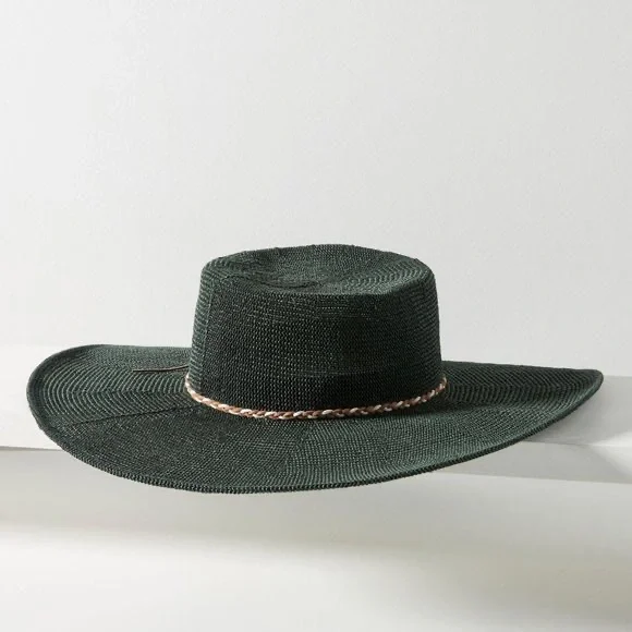 Anthropologie Green Knit Rancher Hat with Beaded Trim – Boho Western Rancher Anthropologie Nubby Cowboy Rancher Hat - Green | Editorialist main image 2